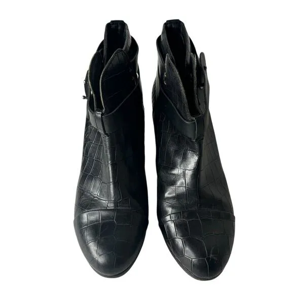 Rag &amp; Bone Harrow Crocodile-Embossed Leather Booties Black Size 10