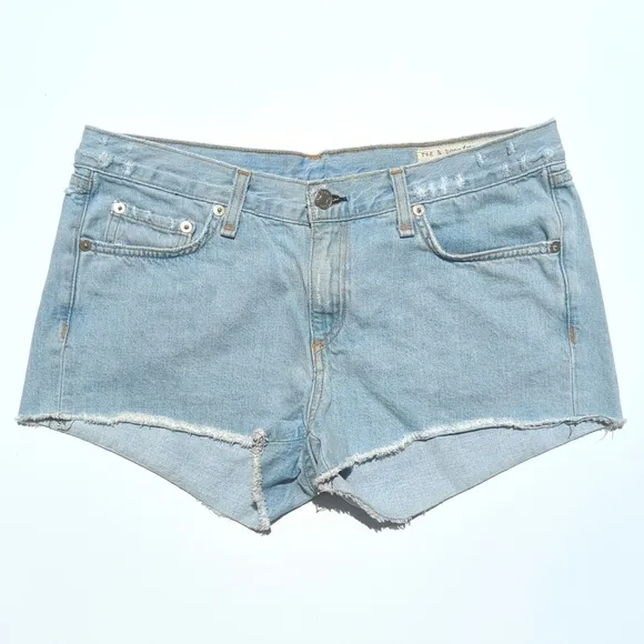Rag &amp; Bone Huntington Light Wash Mid Rise Cut Off Raw Hem Denim Jean Shorts 27