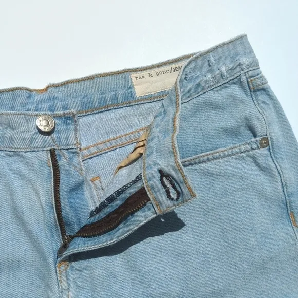 Rag &amp; Bone Huntington Light Wash Mid Rise Cut Off Raw Hem Denim Jean Shorts 27
