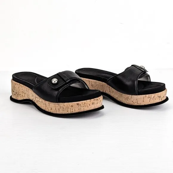 Rag &amp; Bone Women Summer Black Leather Platform Slide Sandals 6US EUR 36.5