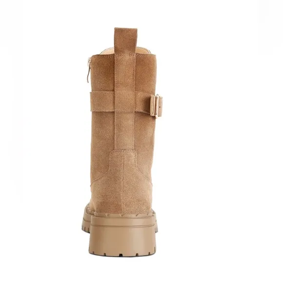 Rag &amp; Co Tan Suede Kasper Combat Boots Lace Up Style Zipper Women’s Size 9