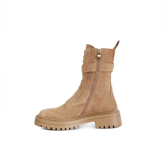 Rag &amp; Co Tan Suede Kasper Combat Boots Lace Up Style Zipper Women’s Size 9