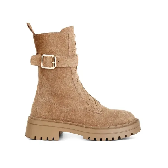 Rag &amp; Co Tan Suede Kasper Combat Boots Lace Up Style Zipper Women’s Size 9