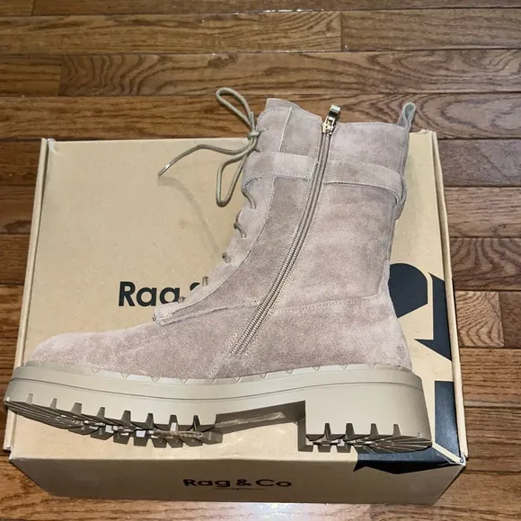 Rag &amp; Co Tan Suede Kasper Combat Boots Lace Up Style Zipper Women’s Size 9