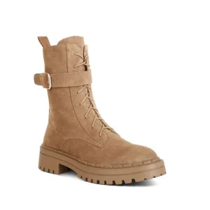 Rag &amp; Co Tan Suede Kasper Combat Boots Lace Up Style Zipper Women’s Size 9