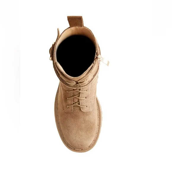 Rag &amp; Co Tan Suede Kasper Combat Boots Lace Up Style Zipper Women’s Size 9