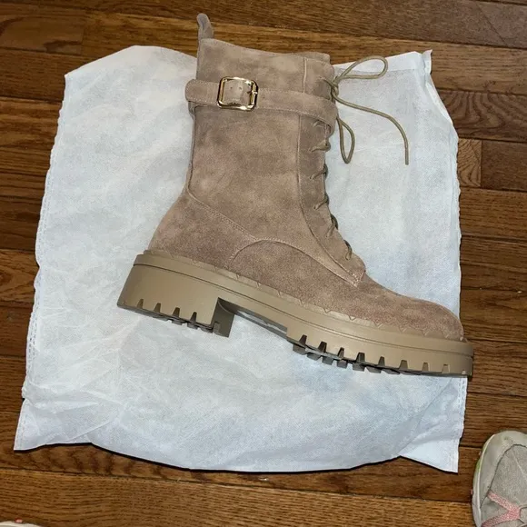 Rag &amp; Co Tan Suede Kasper Combat Boots Lace Up Style Zipper Women’s Size 9