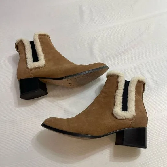Rag And Bone Walker Suede Ankle Boots Shearling Trimmed Size 38.5 US 8.5 8 1/2