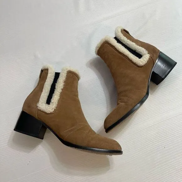 Rag And Bone Walker Suede Ankle Boots Shearling Trimmed Size 38.5 US 8.5 8 1/2