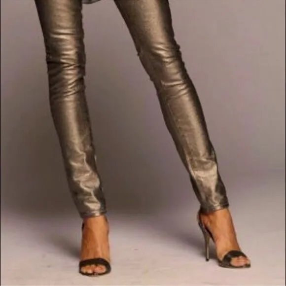 Ralph Lauren Black Label 400 Burnished Bronze Metallic Coated Stretch Denim Jean