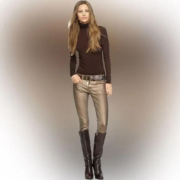 Ralph Lauren Black Label 400 Burnished Bronze Metallic Coated Stretch Denim Jean