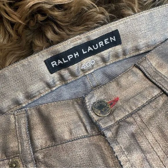 Ralph Lauren Black Label 400 Burnished Bronze Metallic Coated Stretch Denim Jean