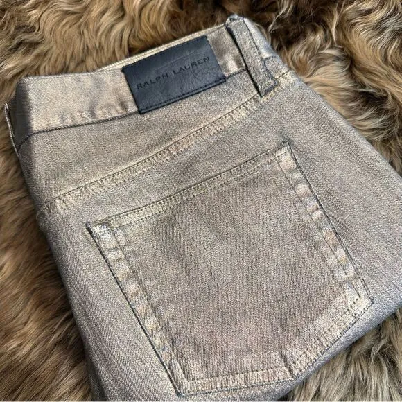 Ralph Lauren Black Label 400 Burnished Bronze Metallic Coated Stretch Denim Jean
