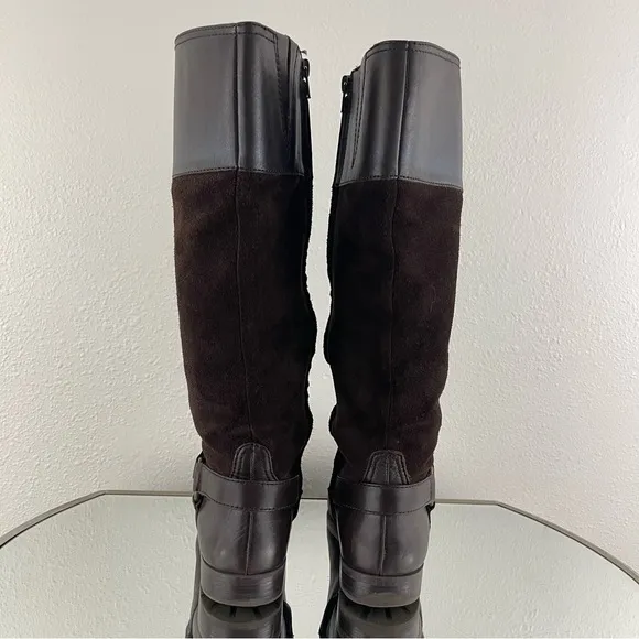 RALPH LAUREN Dark Brown Suede Leather Sulita Harness Tall Knee High Riding Boots