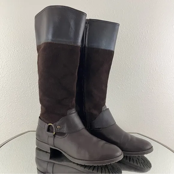 RALPH LAUREN Dark Brown Suede Leather Sulita Harness Tall Knee High Riding Boots