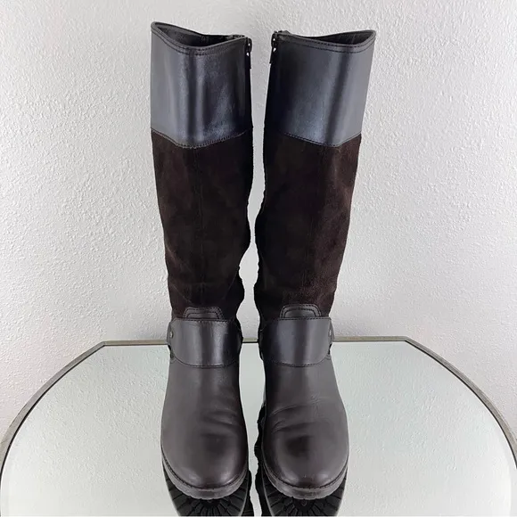 RALPH LAUREN Dark Brown Suede Leather Sulita Harness Tall Knee High Riding Boots
