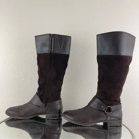 RALPH LAUREN Dark Brown Suede Leather Sulita Harness Tall Knee High Riding Boots