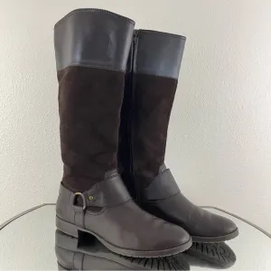 RALPH LAUREN Dark Brown Suede Leather Sulita Harness Tall Knee High Riding Boots