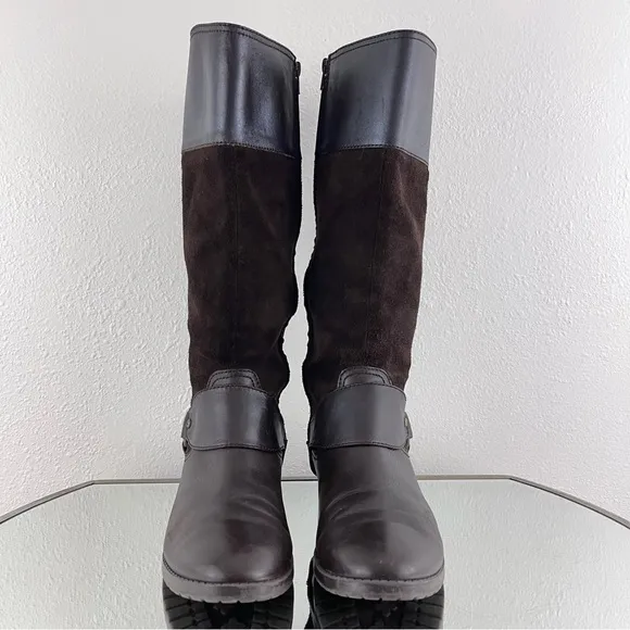 RALPH LAUREN Dark Brown Suede Leather Sulita Harness Tall Knee High Riding Boots