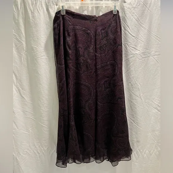 Ralph Lauren Silk Midi Burgundy Paisley Skirt Size 14