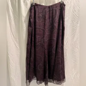 Ralph Lauren Silk Midi Burgundy Paisley Skirt Size 14