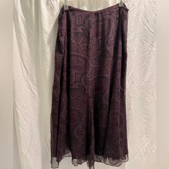Ralph Lauren Silk Midi Burgundy Paisley Skirt Size 14
