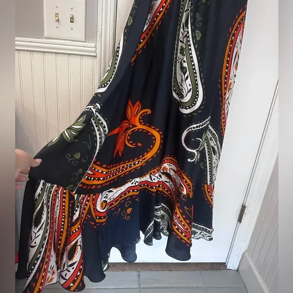 Ramona LaRue by Arianne Women’s XS Navy Paisley Strapless Maxi Dress Boho Chic