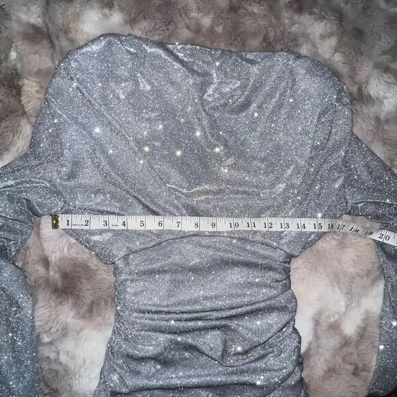 RARE House of CB 'Irena' Silver Sparkle Draped Dress EUC, size XS