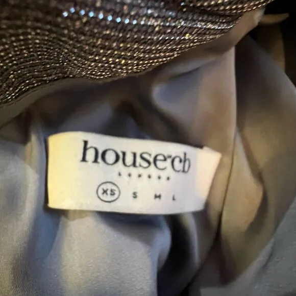 RARE House of CB 'Irena' Silver Sparkle Draped Dress EUC, size XS