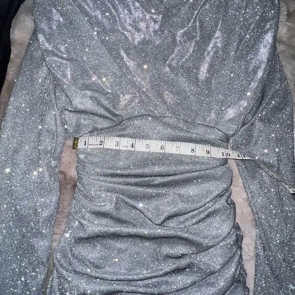 RARE House of CB 'Irena' Silver Sparkle Draped Dress EUC, size XS