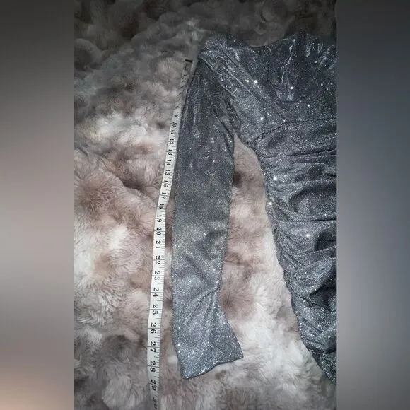 RARE House of CB 'Irena' Silver Sparkle Draped Dress EUC, size XS