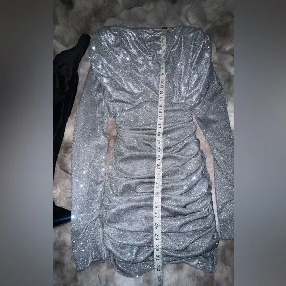 RARE House of CB 'Irena' Silver Sparkle Draped Dress EUC, size XS