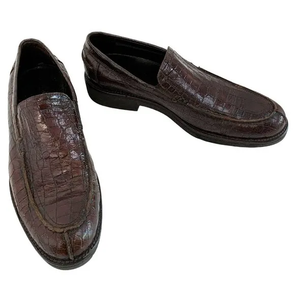 Rare Men’s Donald J. Pliner 8.5 Croc emboss leather loafer Brown GUC Italy 7323