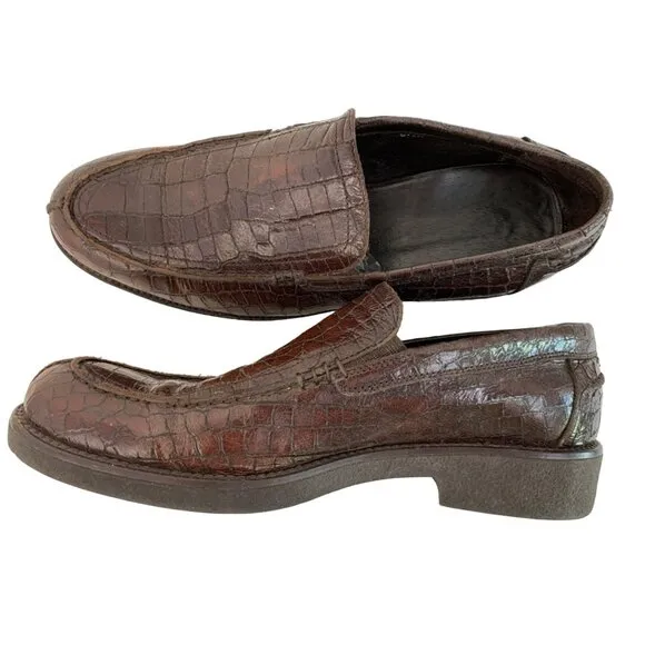 Rare Men’s Donald J. Pliner 8.5 Croc emboss leather loafer Brown GUC Italy 7323