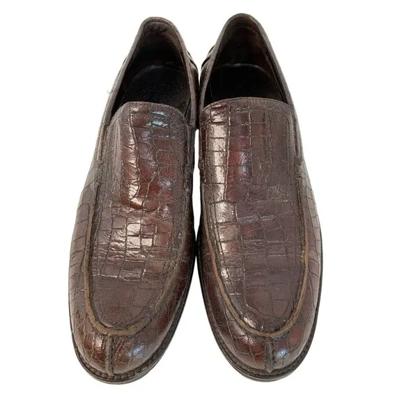 Rare Men’s Donald J. Pliner 8.5 Croc emboss leather loafer Brown GUC Italy 7323