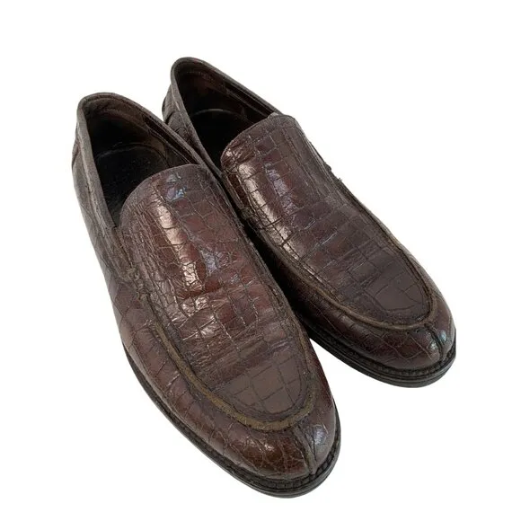 Rare Men’s Donald J. Pliner 8.5 Croc emboss leather loafer Brown GUC Italy 7323