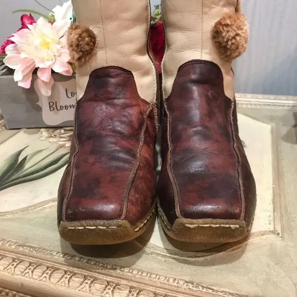 Rare Vintage Italian Gio Cellini Leather Bohemian Patchwork Poker Boots Sz 8.5