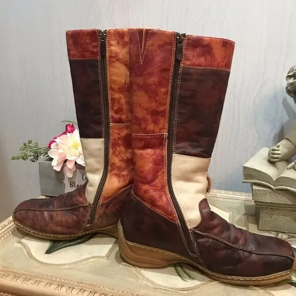 Rare Vintage Italian Gio Cellini Leather Bohemian Patchwork Poker Boots Sz 8.5