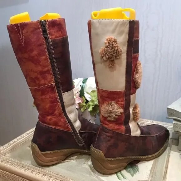 Rare Vintage Italian Gio Cellini Leather Bohemian Patchwork Poker Boots Sz 8.5