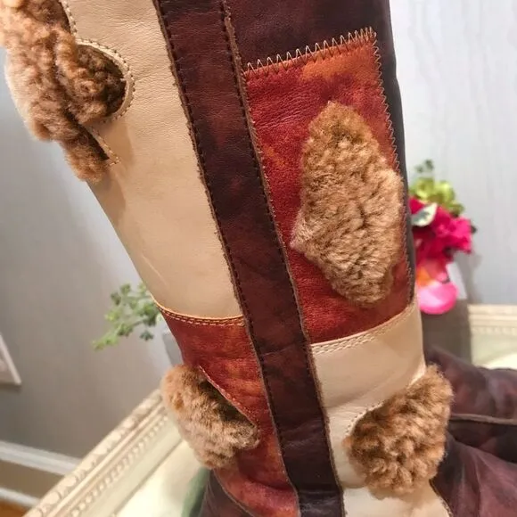 Rare Vintage Italian Gio Cellini Leather Bohemian Patchwork Poker Boots Sz 8.5