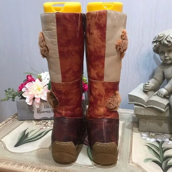 Rare Vintage Italian Gio Cellini Leather Bohemian Patchwork Poker Boots Sz 8.5