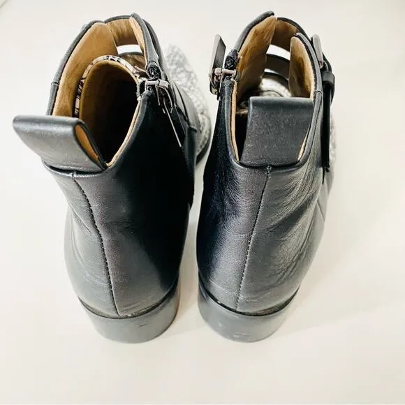 RAYE REVOLVE Black White Two Tone Snakeskin Toe Buckle Ankle Boots Booties 38