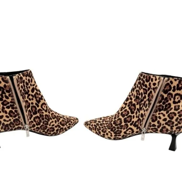 Reaction Kenneth Cole Cheetah Print Pointy Toe Sexy Kitten Heel Ankle Boots 8.5