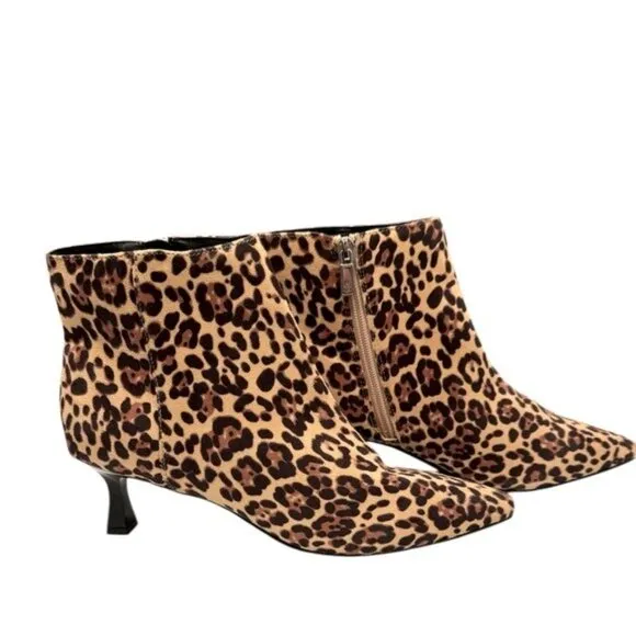 Reaction Kenneth Cole Cheetah Print Pointy Toe Sexy Kitten Heel Ankle Boots 8.5