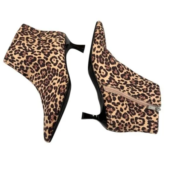 Reaction Kenneth Cole Cheetah Print Pointy Toe Sexy Kitten Heel Ankle Boots 8.5