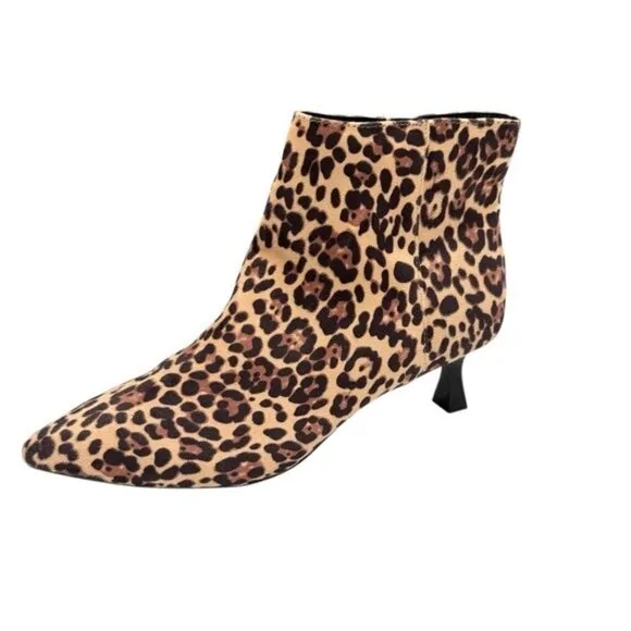 Reaction Kenneth Cole Cheetah Print Pointy Toe Sexy Kitten Heel Ankle Boots 8.5