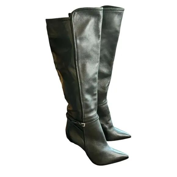 Reiss Caitlyn Leather Knee Boot in Black NWOB Size  38