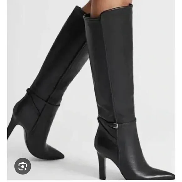 Reiss Caitlyn Leather Knee Boot in Black NWOB Size  38