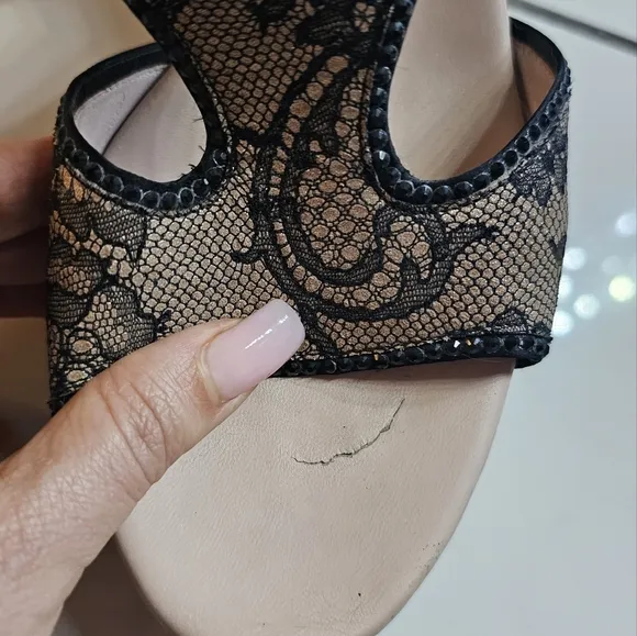 Rene Caovilla  Black Lace Wedge Sandals with crystals size 6