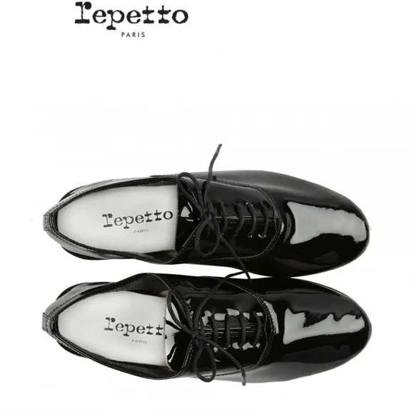REPETTO Paris Zizi Black Patent Leather Heeled Lace Up Oxford Shoes Size 8/FR40